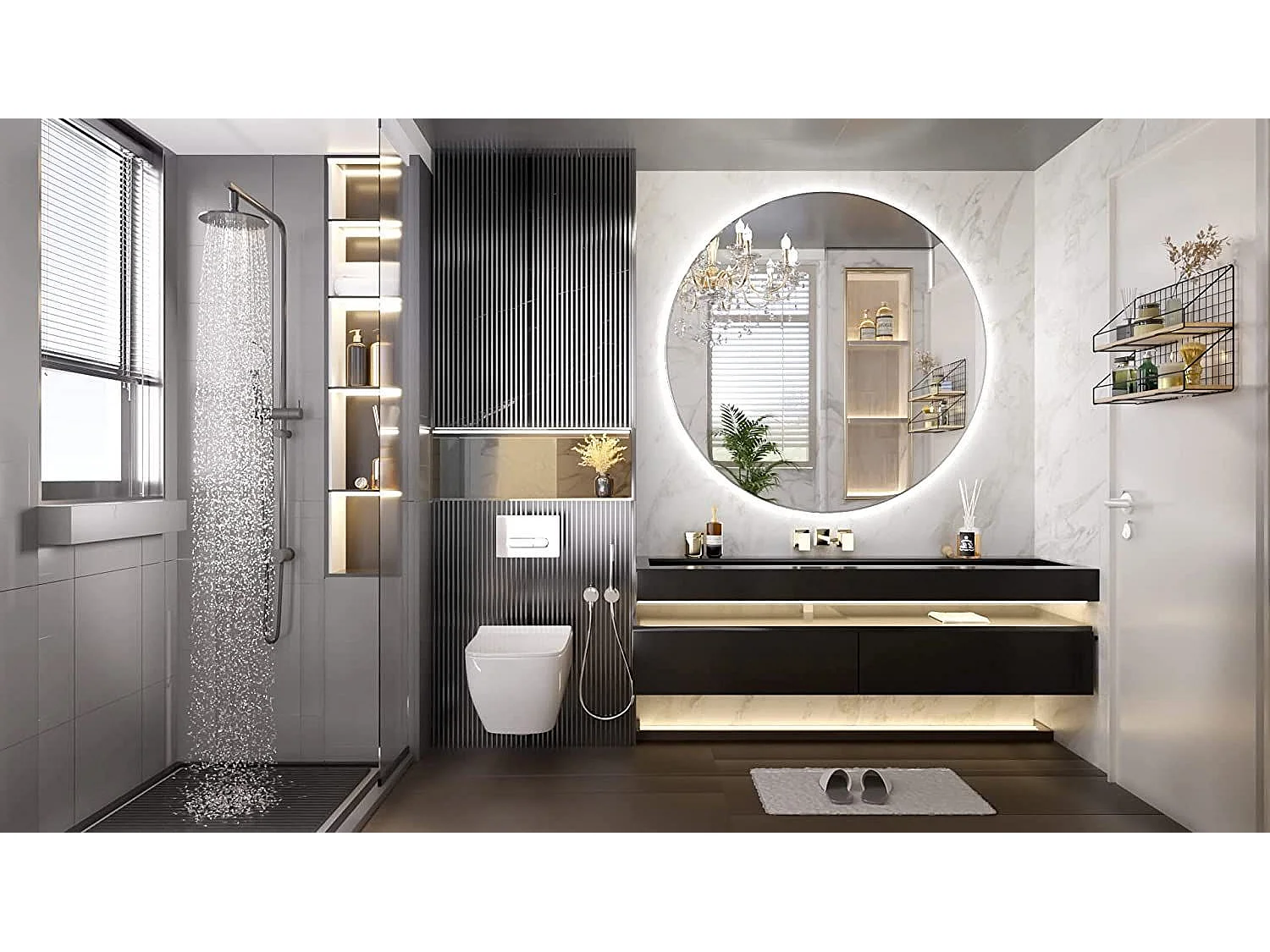 Miroir LED rond REA 60cm avec rétroéclairage et fonction chauffage