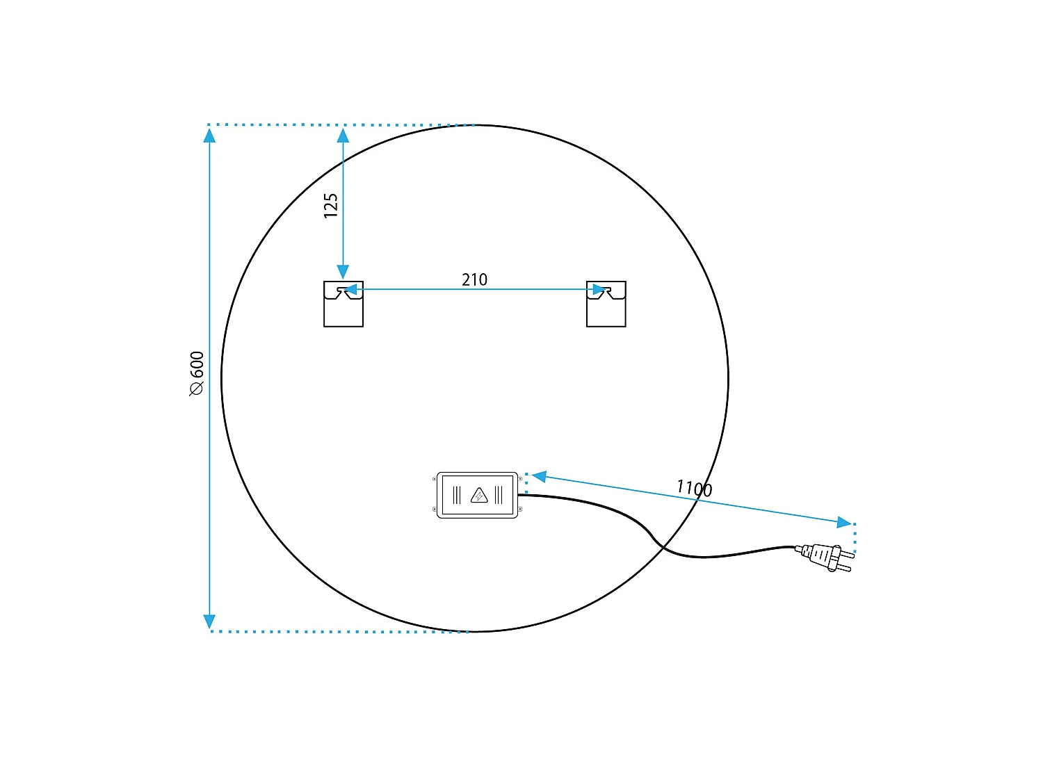 Miroir LED rond REA 60cm avec rétroéclairage et fonction chauffage