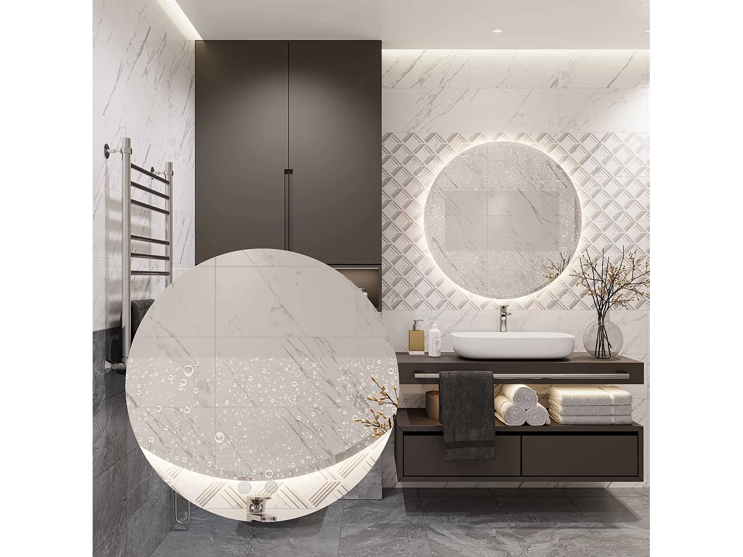 Miroir LED rond REA 60cm avec rétroéclairage et fonction chauffage