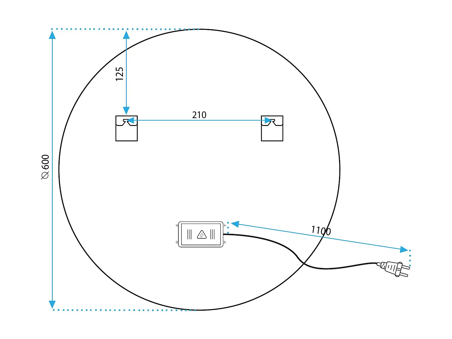 Specchio Da Bagno Rea Led Ffj White 60Cm, Rotondo, 2X60X60Cm