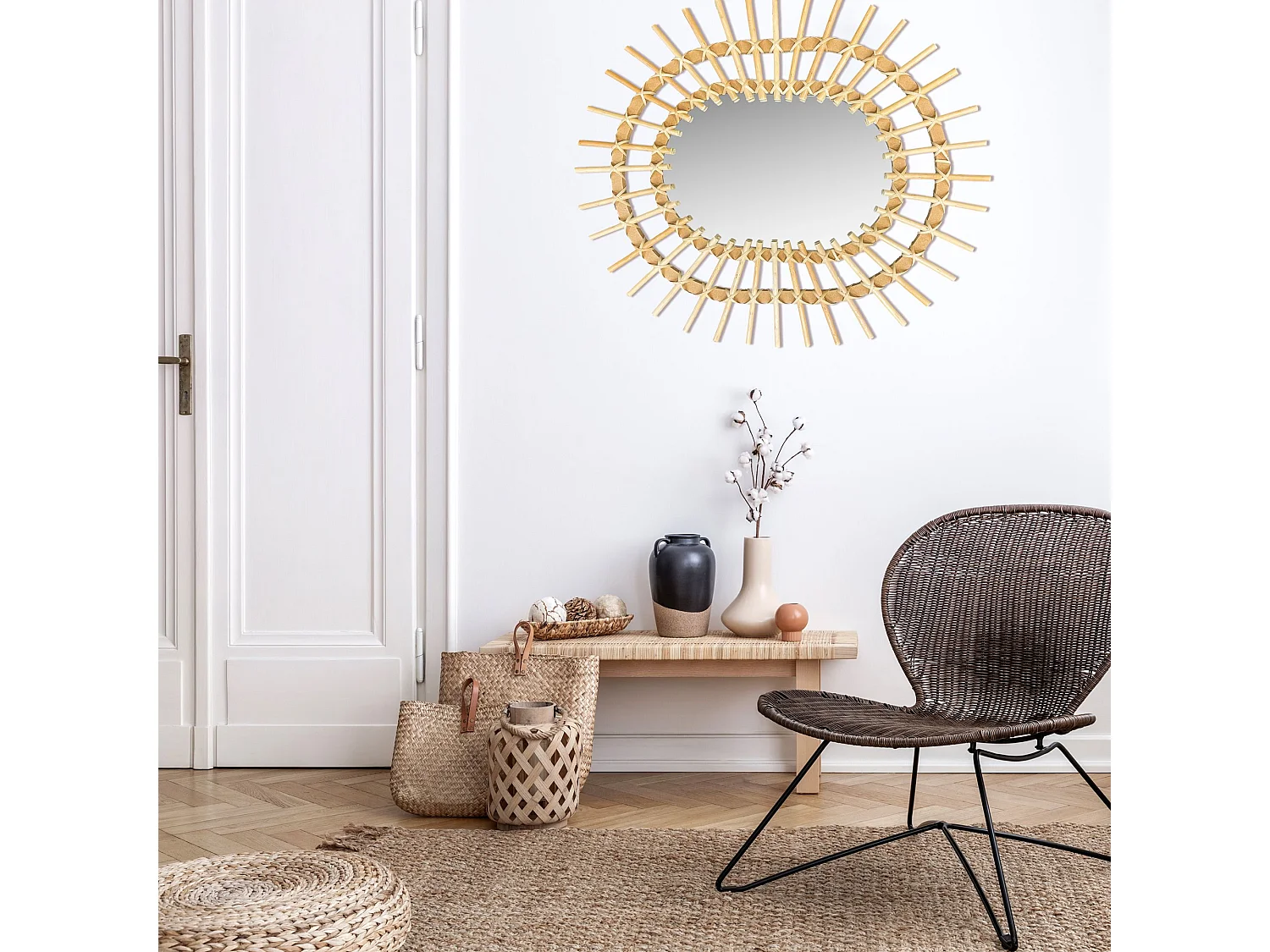 MIROIR REA BOHO 57CM QDJ5749 BEIGE