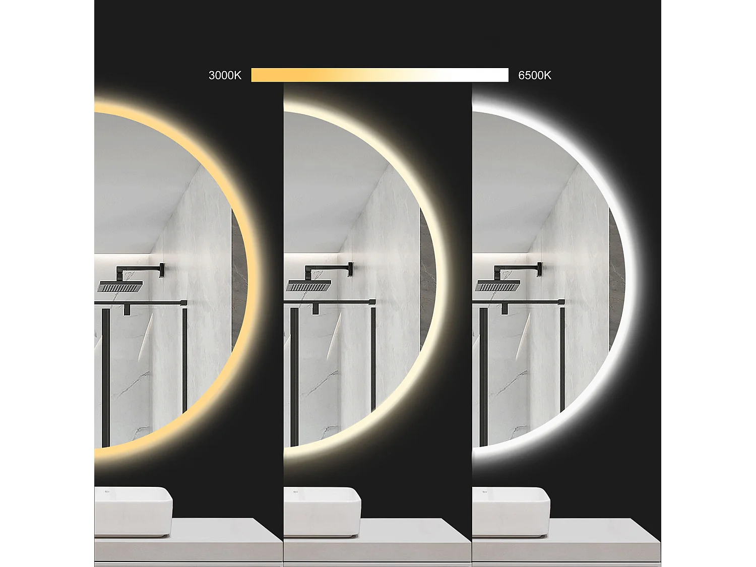 Miroir LED REA 80cm HZJ080 Chrome avec Lumière Réglable et Fonction de Chauffage