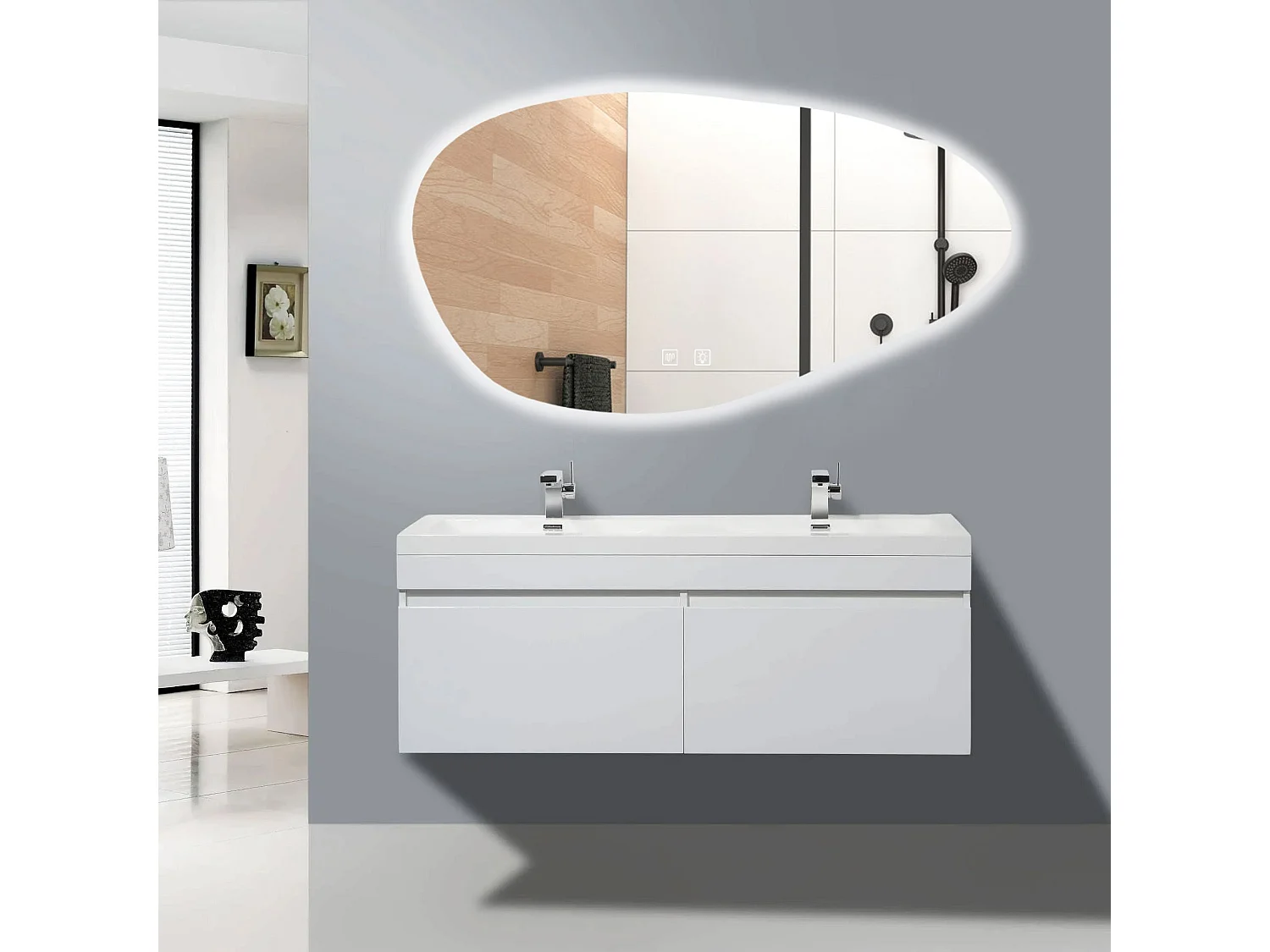 Specchio Da Bagno Rea Led Cloud A Grey 100X60Cm, Irregolare, 2,5X100X60Cm