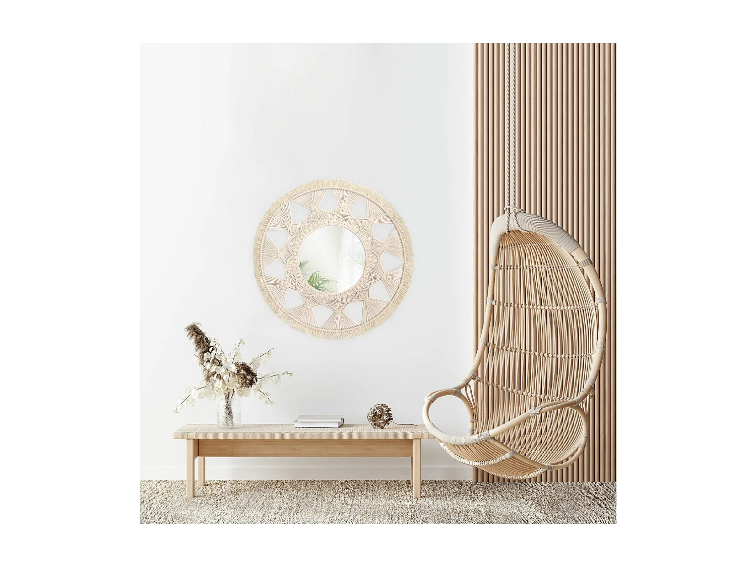 MIROIR REA BOHO 65CM 322050 BEIGE