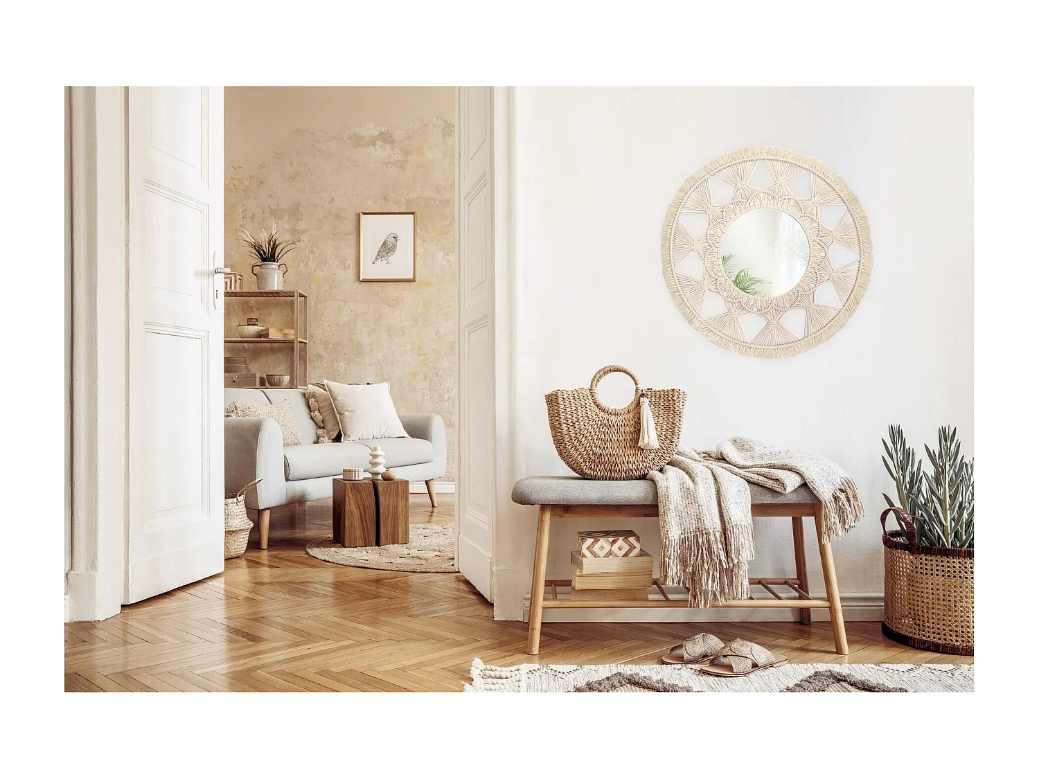 MIROIR REA BOHO 65CM 322050 BEIGE