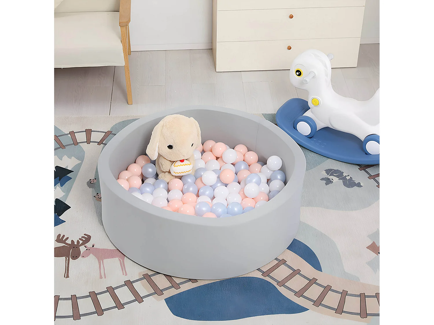 Gioco Piscina con Palline per Bambini Rebecca Mobili Sinsan Dai 12 mesi Spugna Plastica Grigio 28x90x90