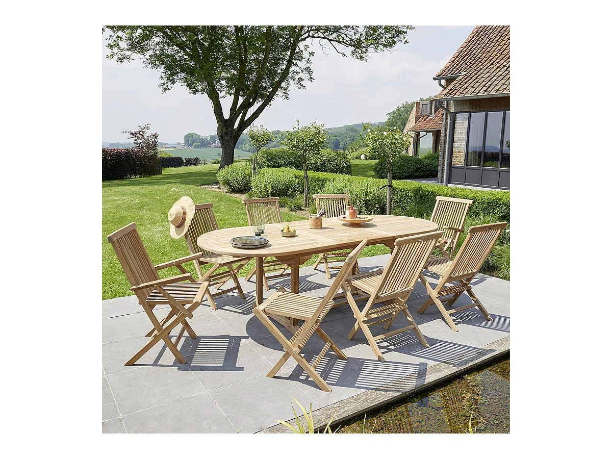Salon de jardin en teck massif extensible 8/10 places