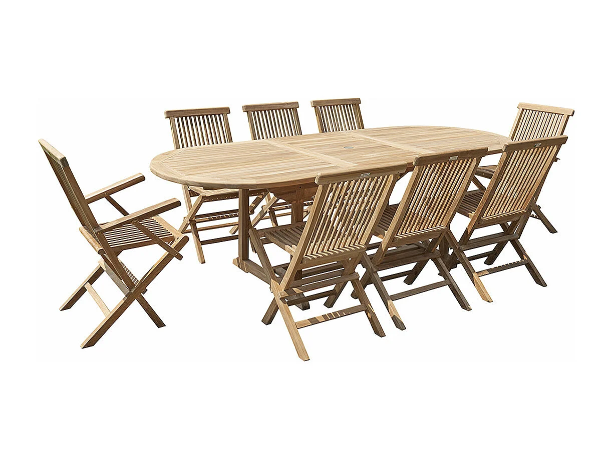 Set da esterno con tavolo allungabile in teak per 8/10 persone
