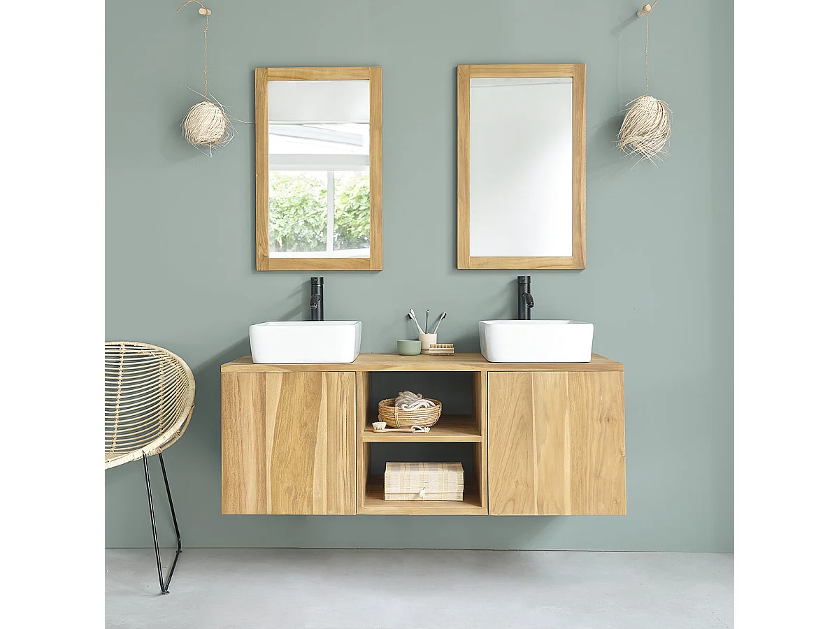 Mueble de baño de madera teca maciza de 135 cm
