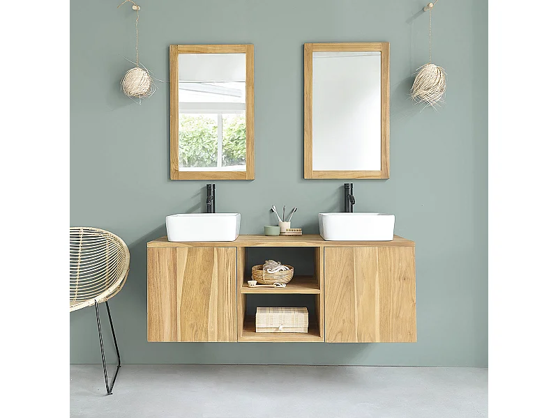 Mueble de baño de madera teca maciza de 135 cm