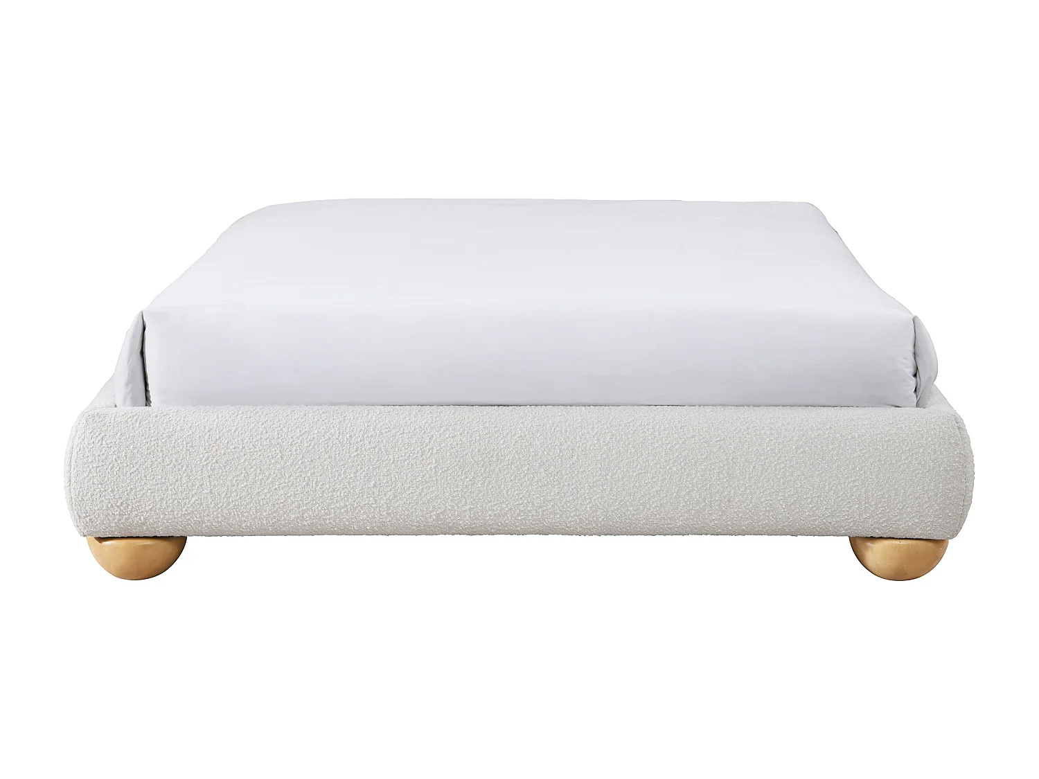 Sommier déco tapissier 140 x 190 cm tissu bouclette - Blanc - ELENAE de YSMÉE