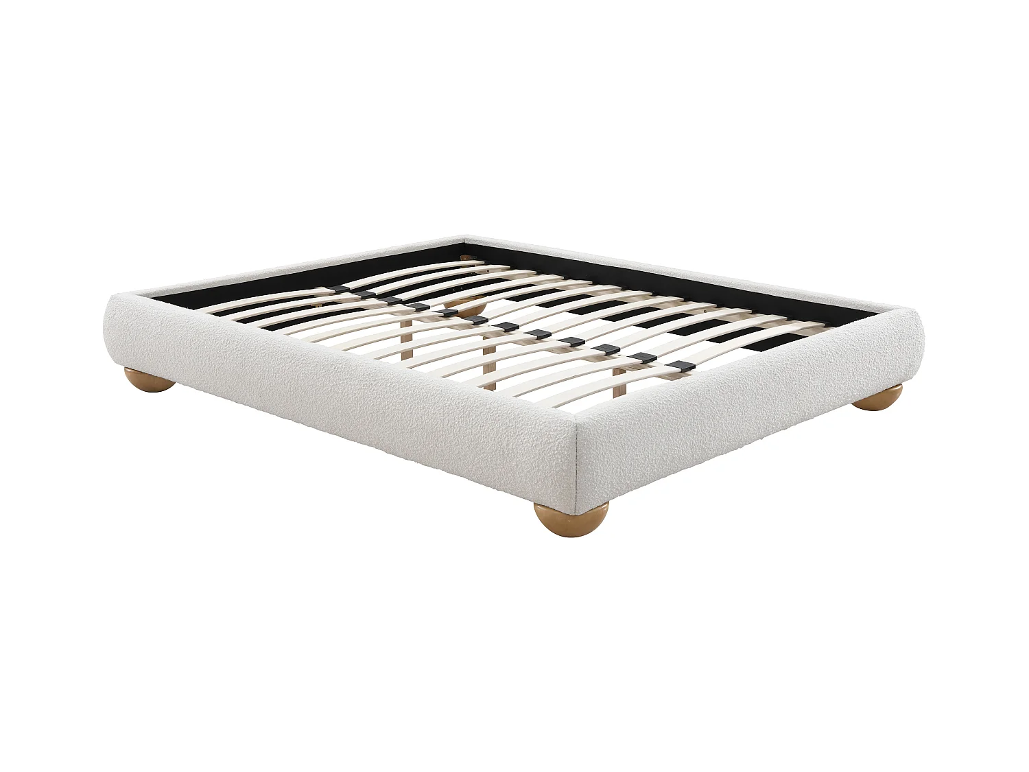 Sommier déco tapissier 160 x 200 cm tissu bouclette - Blanc - ELENAE de YSMÉE