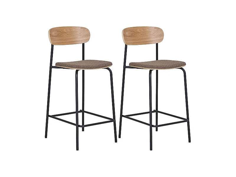 ESTELLE - Lot de 2 Chaises Hautes Dossier en Frêne Assise Pieds Métal Noir