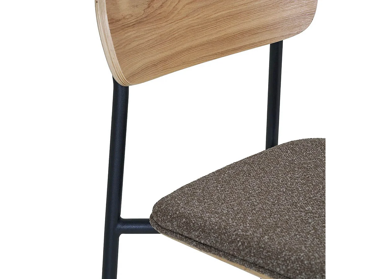 ESTELLE - Lot de 2 Chaises Hautes Dossier en Frêne Assise Pieds Métal Noir