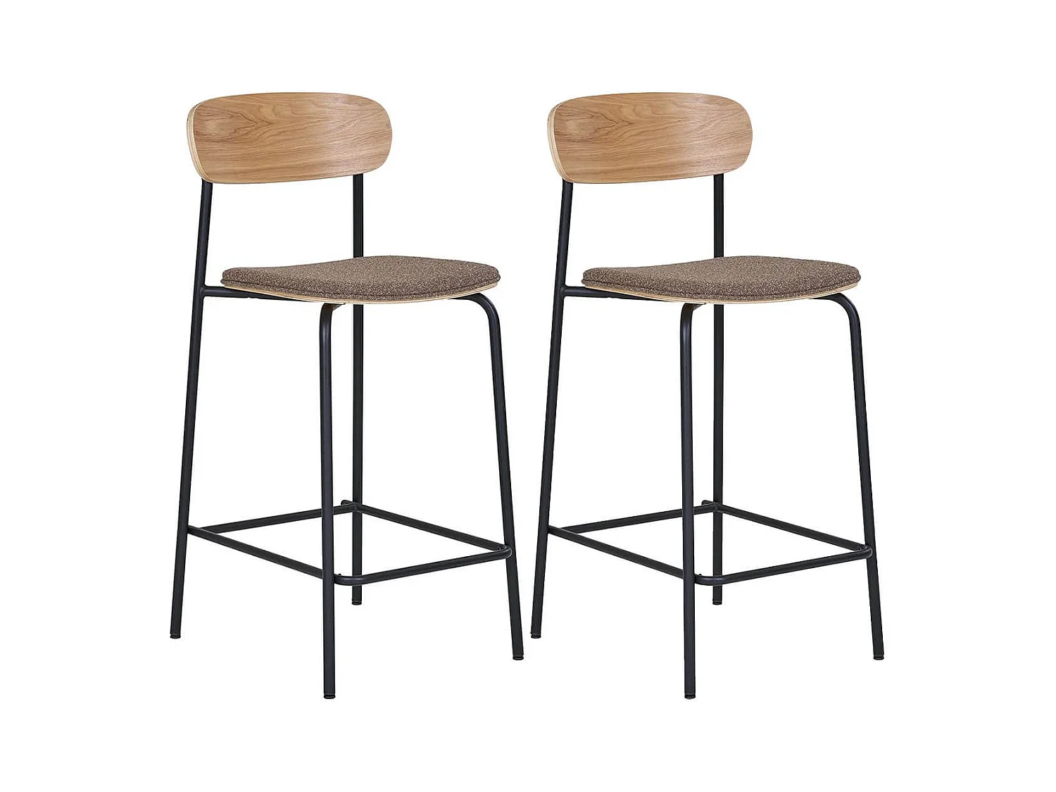 ESTELLE - Lot de 2 Chaises Hautes Dossier en Frêne Assise Pieds Métal Noir