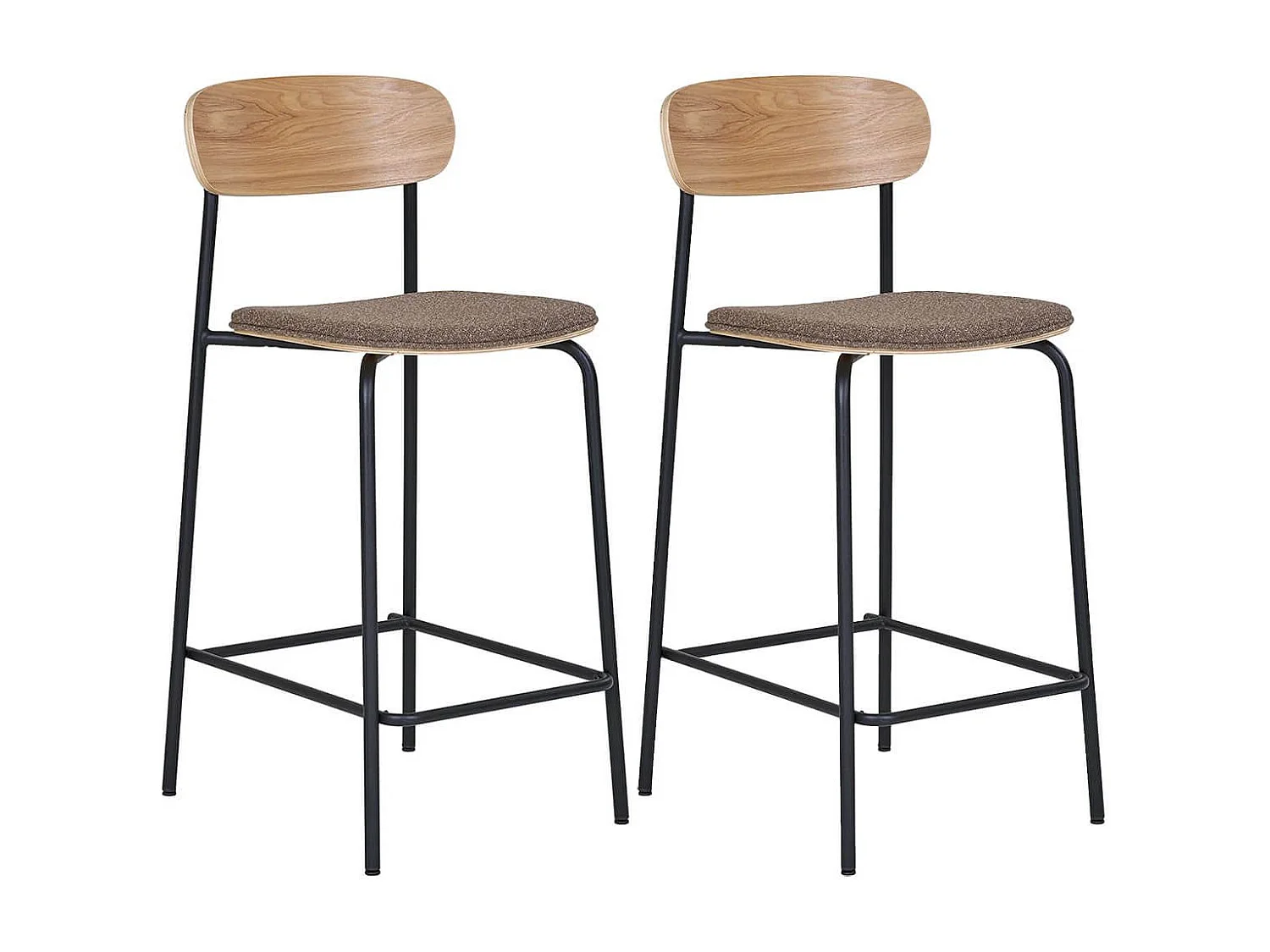 ESTELLE - Lot de 2 Chaises Hautes Dossier en Frêne Assise Pieds Métal Noir