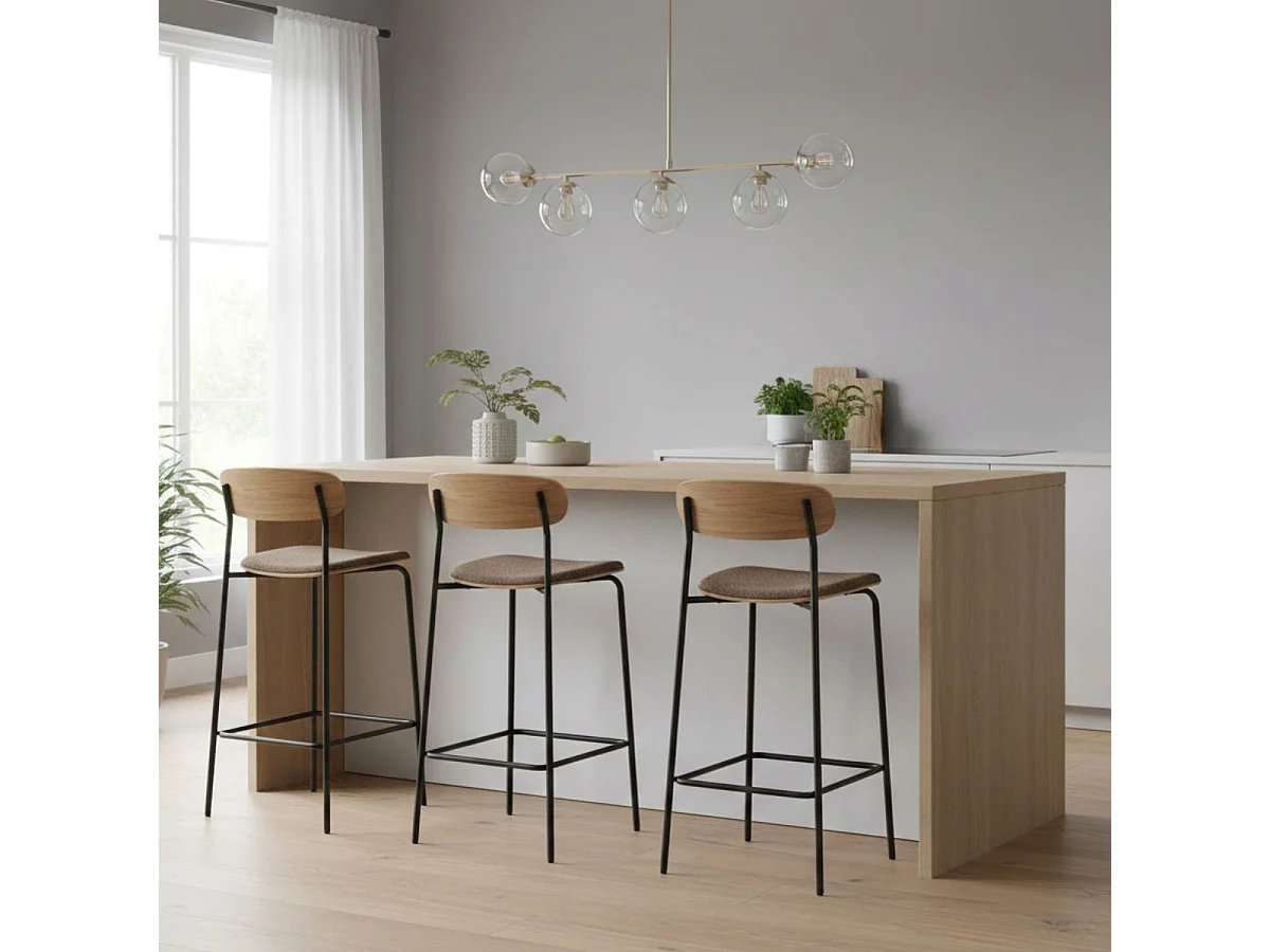 ESTELLE - Lot de 2 Chaises Hautes Dossier en Frêne Assise Pieds Métal Noir