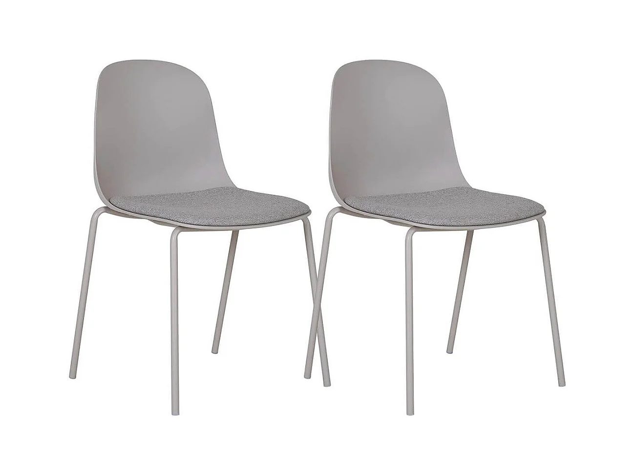 LENA - Lot de 2 Chaises Coque Polyester et Pieds Métal Gris Assise Mousse et Tissu