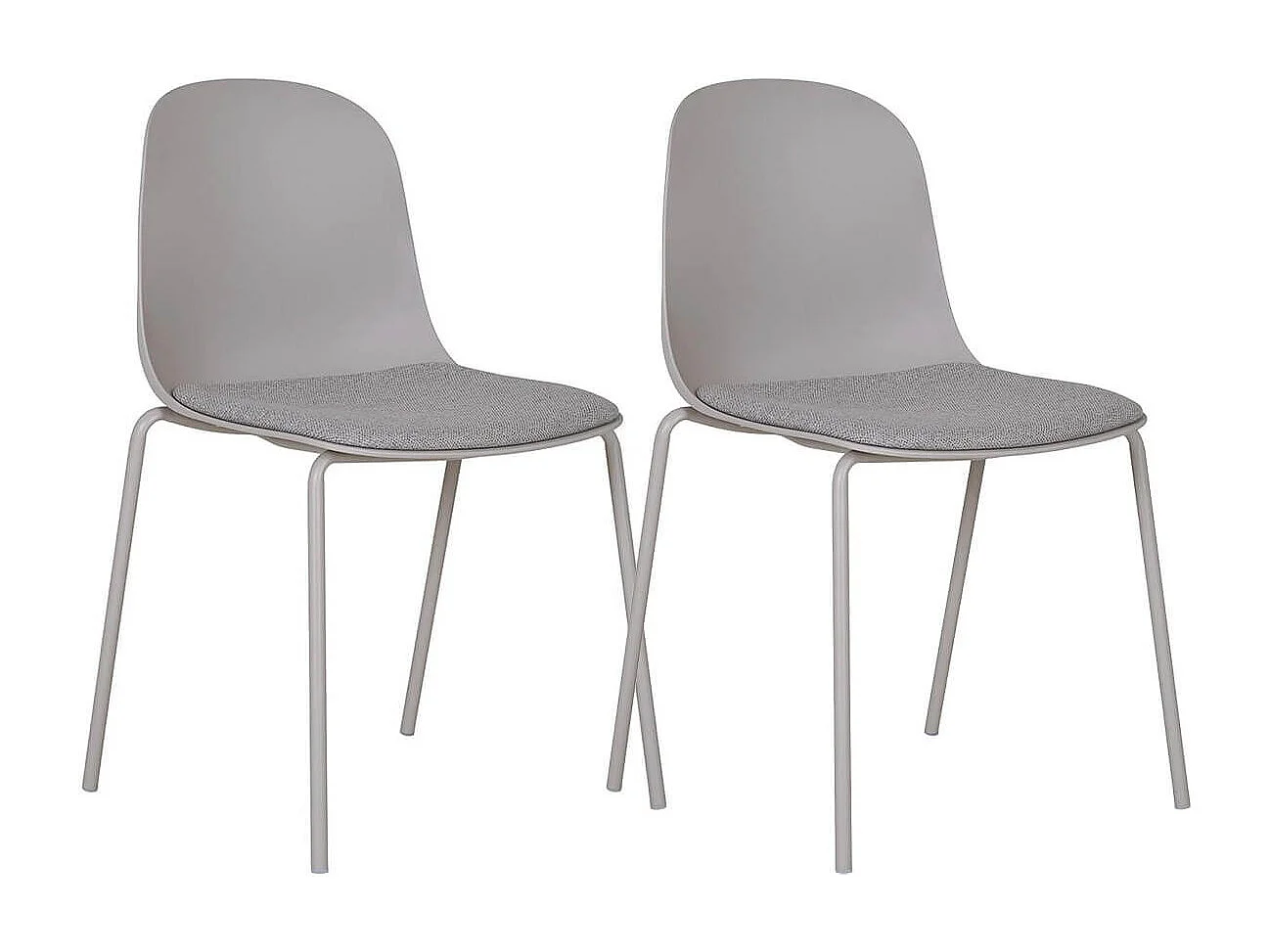 LENA - Lot de 2 Chaises Coque Polyester et Pieds Métal Gris Assise Mousse et Tissu