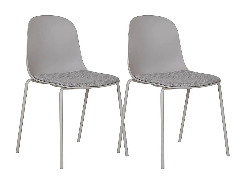 LENA - Lot de 2 Chaises Coque Polyester et Pieds Métal Gris Assise Mousse et Tissu