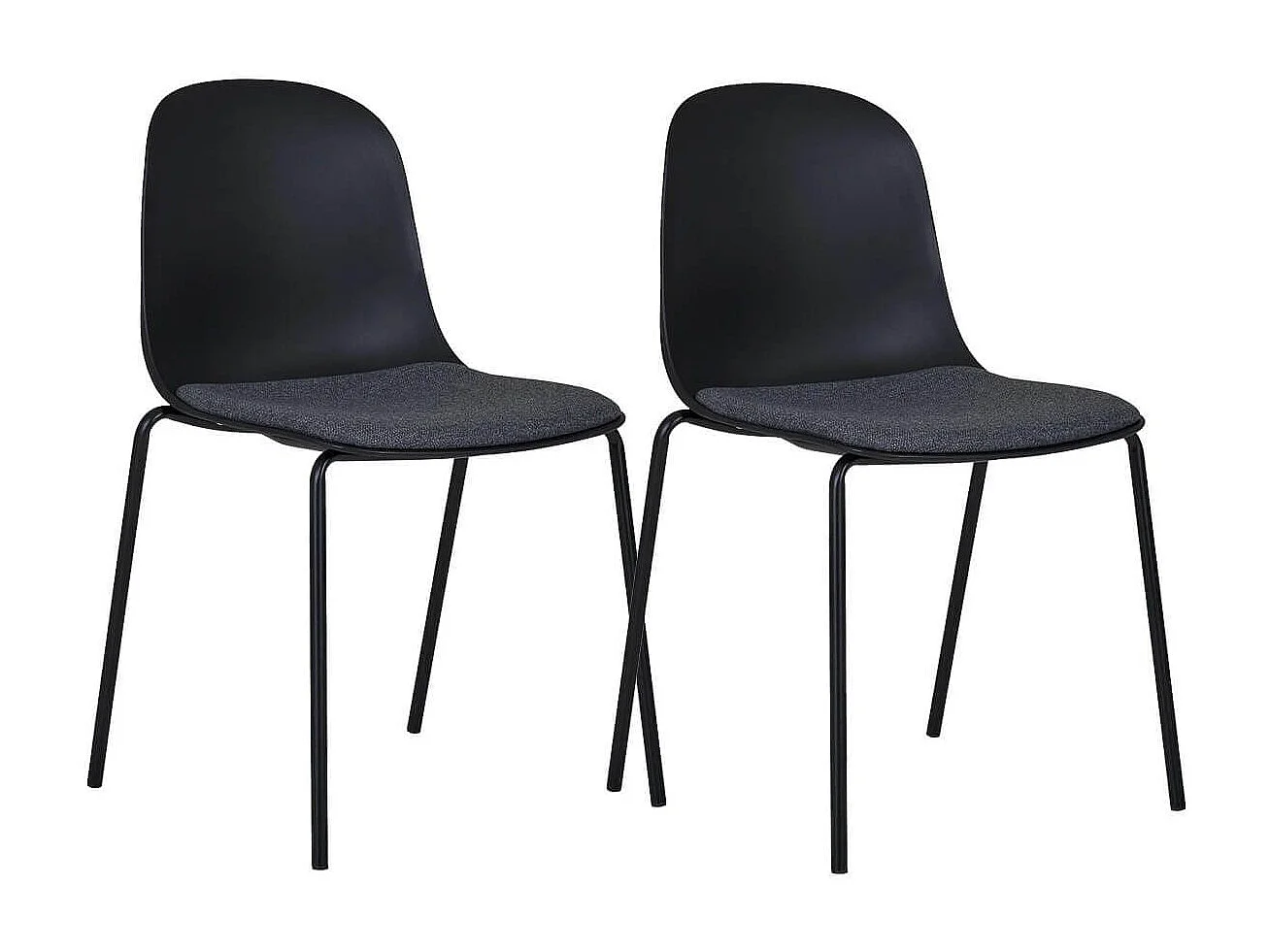 LENA - Lot de 2 Chaises Coque Polyester et Pieds Métal Noir Assise Mousse et Tissu