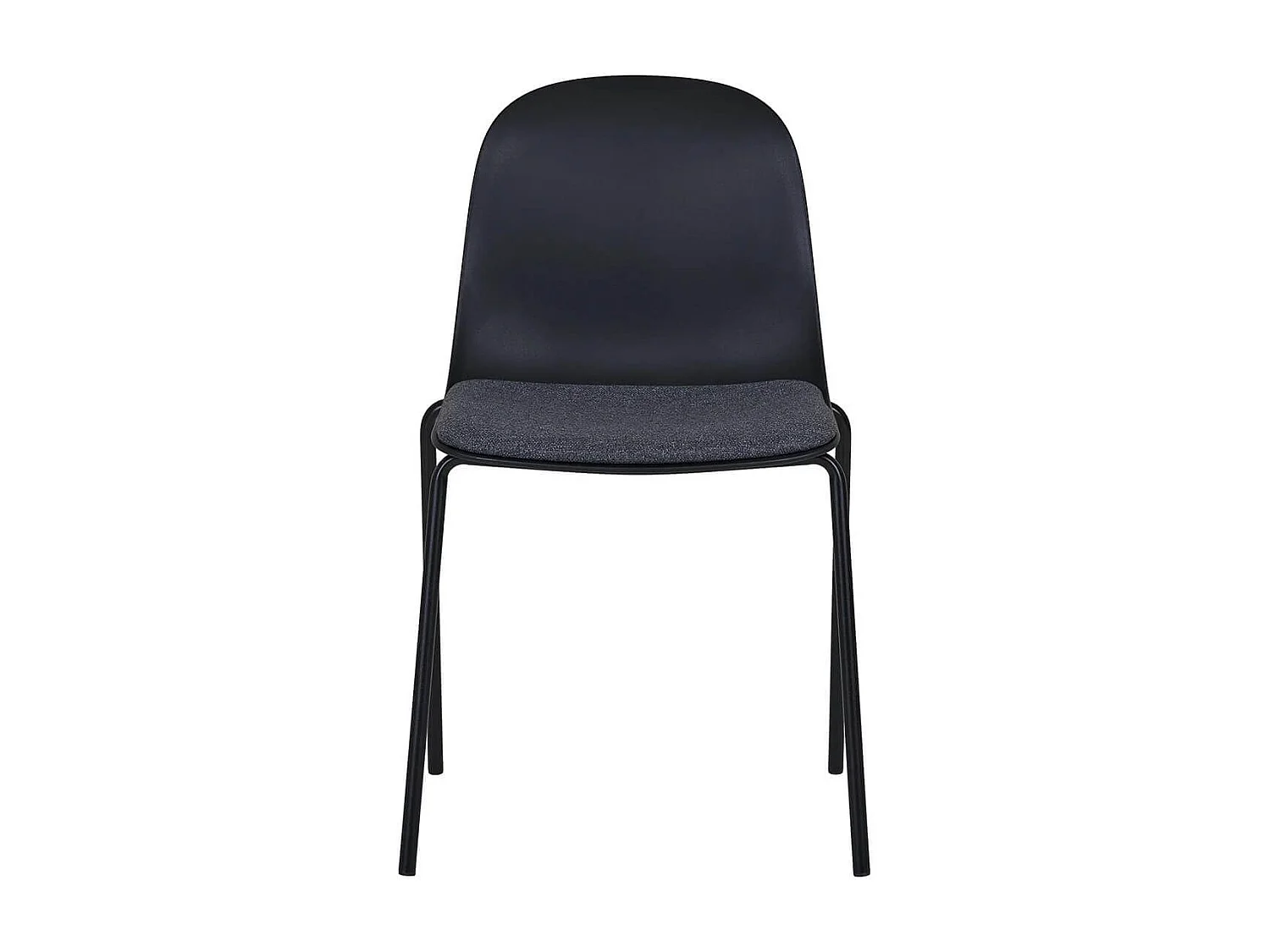 LENA - Lot de 2 Chaises Coque Polyester et Pieds Métal Noir Assise Mousse et Tissu