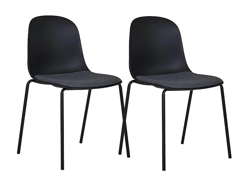 LENA - Lot de 2 Chaises Coque Polyester et Pieds Métal Noir Assise Mousse et Tissu
