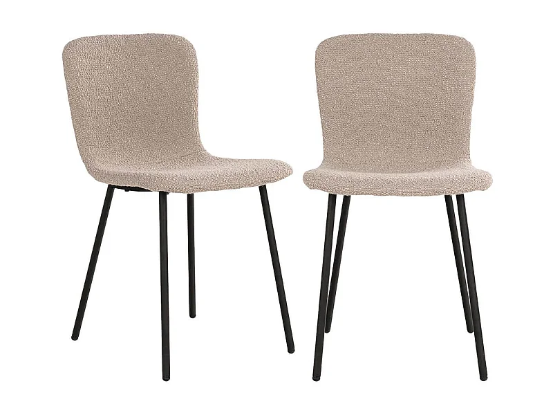 LASLO - Lot de 2 Chaises Tissu Bouclé Beige Pieds Métal Noir