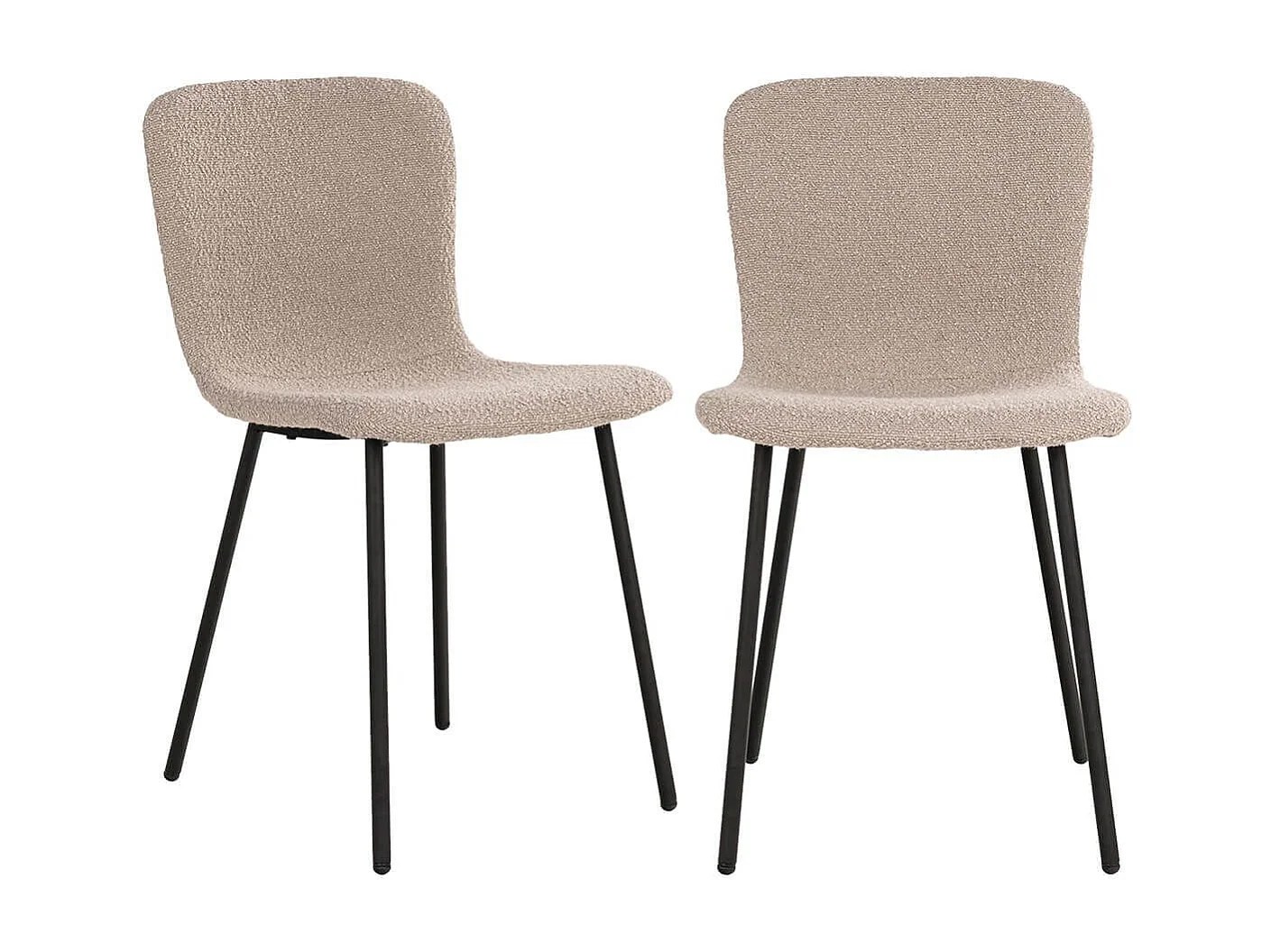 LASLO - Lot de 2 Chaises Tissu Bouclé Beige Pieds Métal Noir