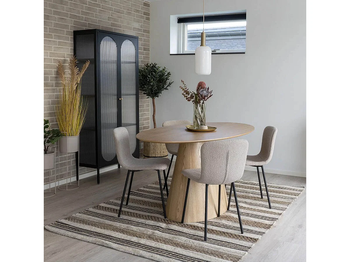 LASLO - Lot de 2 Chaises Tissu Bouclé Beige Pieds Métal Noir