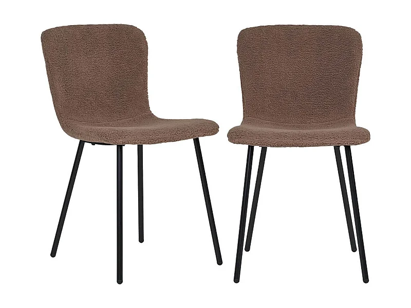 LASLO - Lot de 2 Chaises Tissu Bouclé Marron Pieds Métal Noir