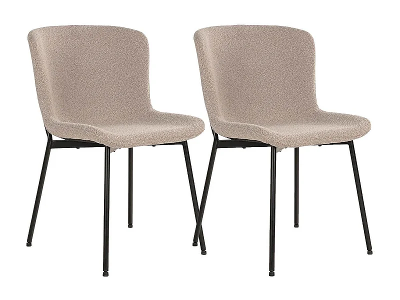 LESLI - Lot de 2 Chaises Tissu Bouclé Beige Pieds Métal Noir