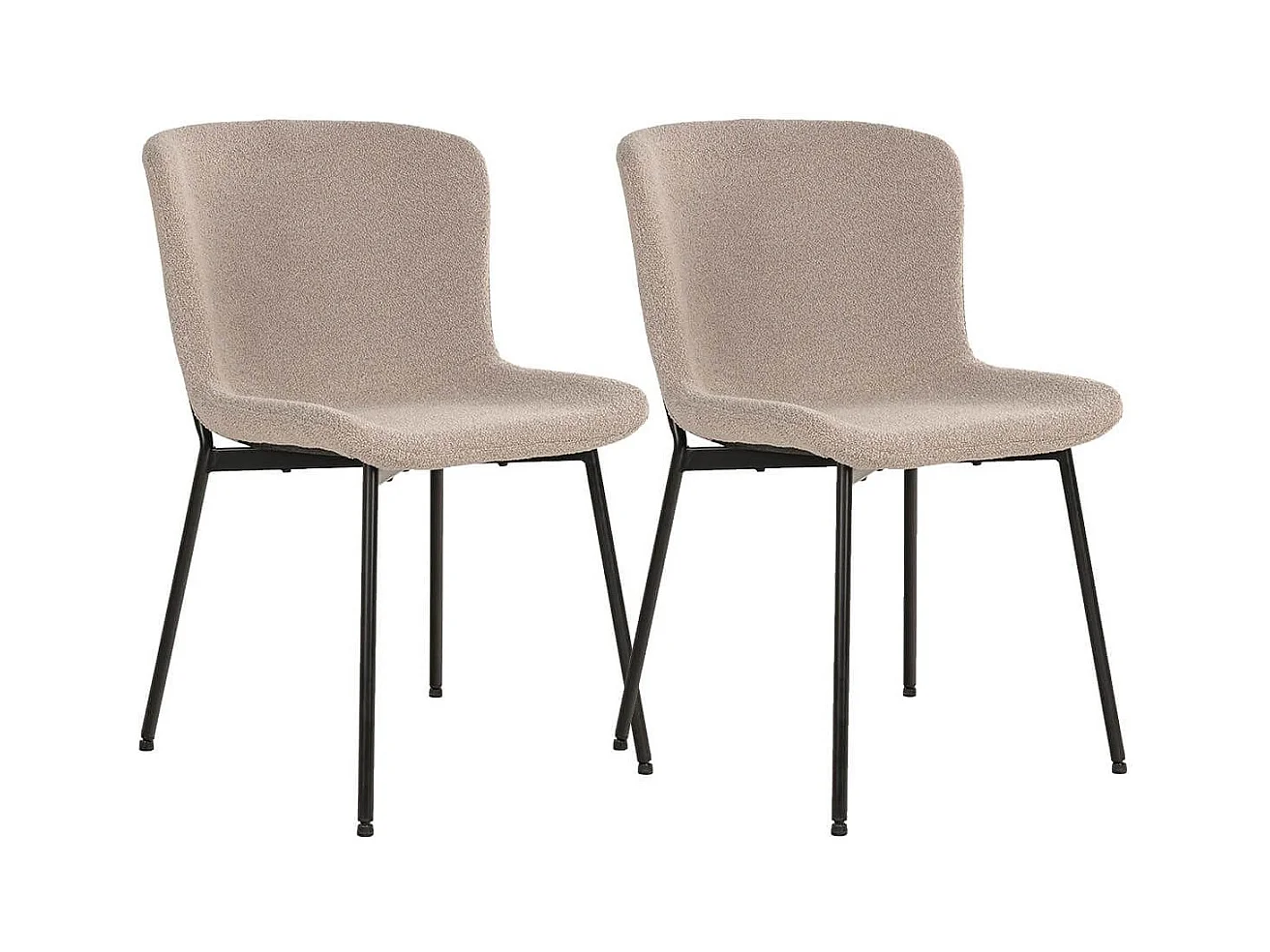 LESLI - Lot de 2 Chaises Tissu Bouclé Beige Pieds Métal Noir