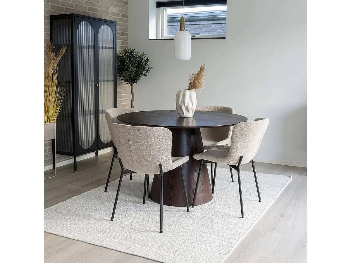 LESLI - Lot de 2 Chaises Tissu Bouclé Beige Pieds Métal Noir