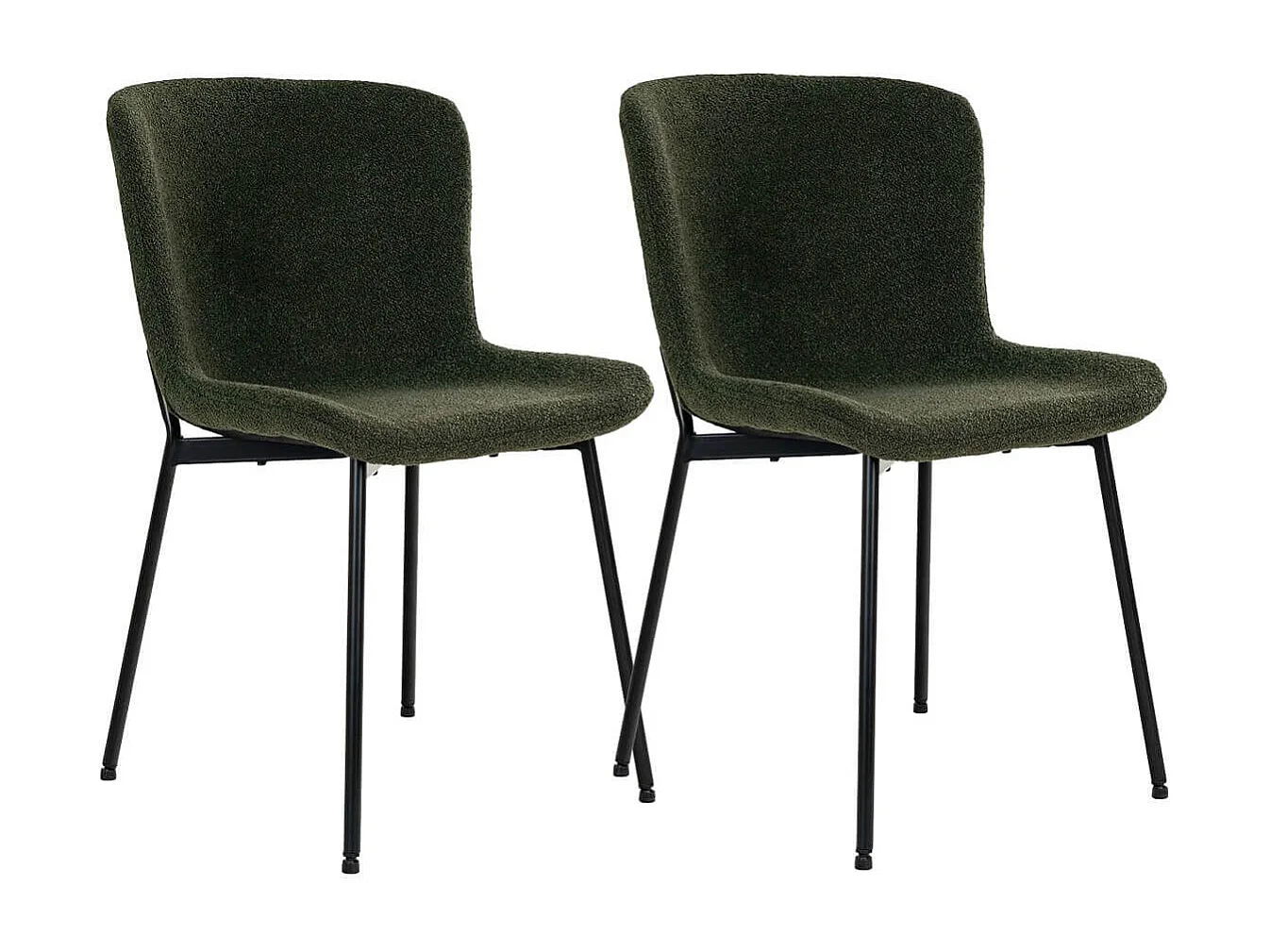 LESLI - Lot de 2 Chaises Tissu Bouclé Vert foncé Pieds Métal Noir