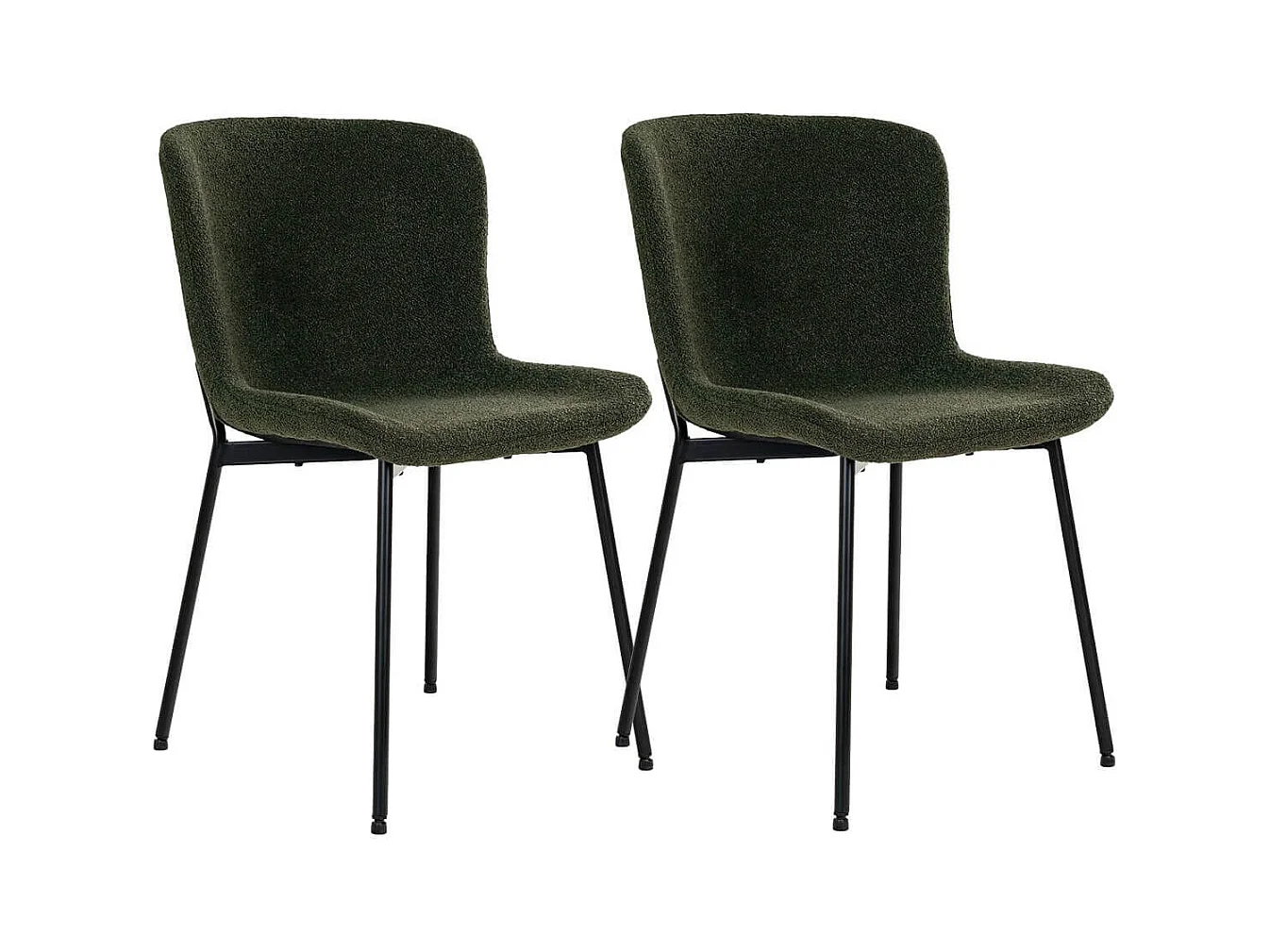 LESLI - Lot de 2 Chaises Tissu Bouclé Vert foncé Pieds Métal Noir