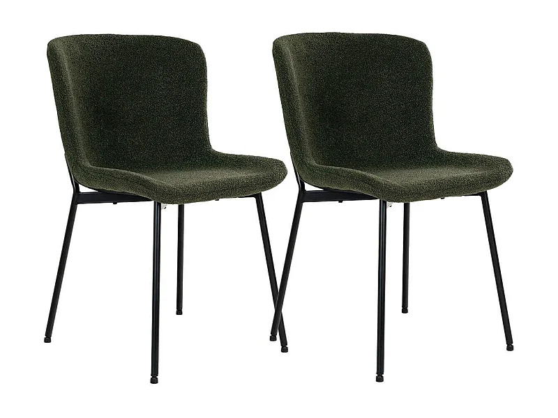 LESLI - Lot de 2 Chaises Tissu Bouclé Vert foncé Pieds Métal Noir