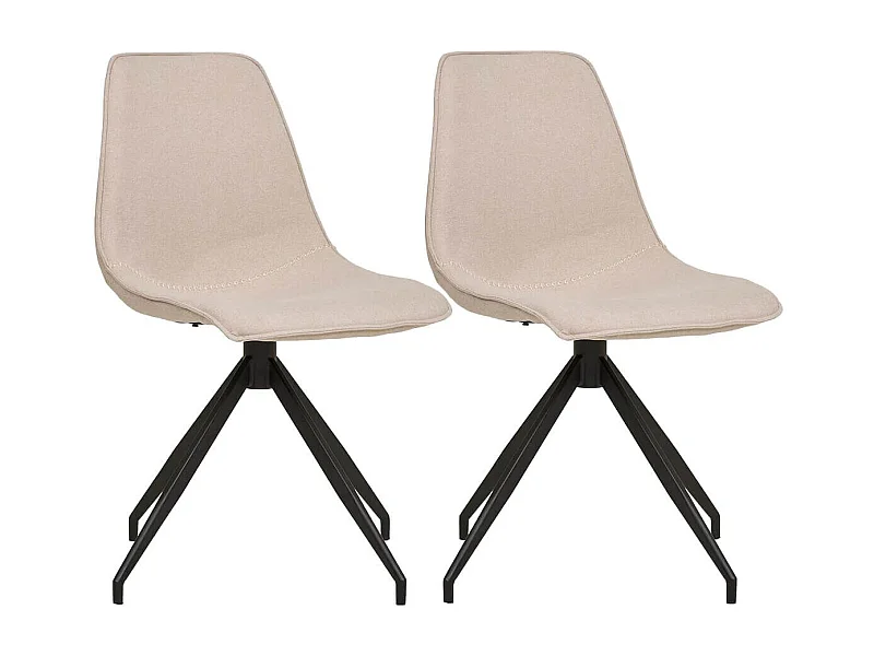 JACOB - Lot de 2 Chaises Tissu Beige Chiné Pied Pivotant Métal Noir