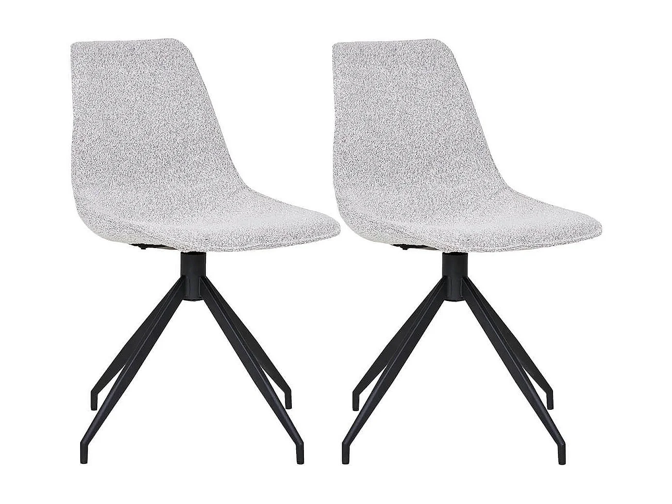 JACOB - Lot de 2 Chaises Tissu Bouclé Blanc Chiné Pied Pivotant Métal Noir