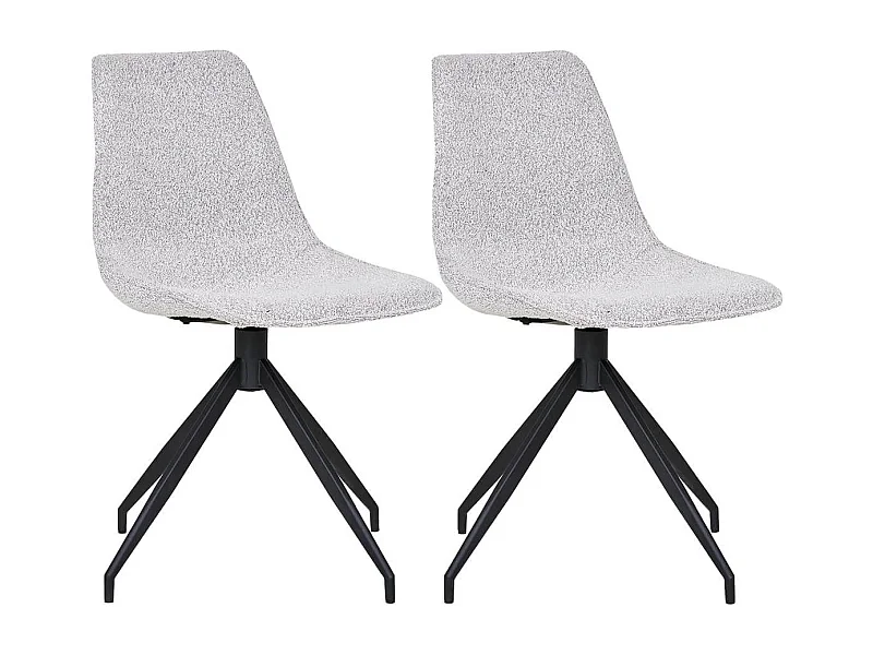 JACOB - Lot de 2 Chaises Tissu Bouclé Blanc Chiné Pied Pivotant Métal Noir