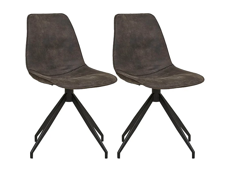 JACOB - Lot de 2 Chaises Tissu Microfibre Gris foncé Pied Pivotant Métal Noir