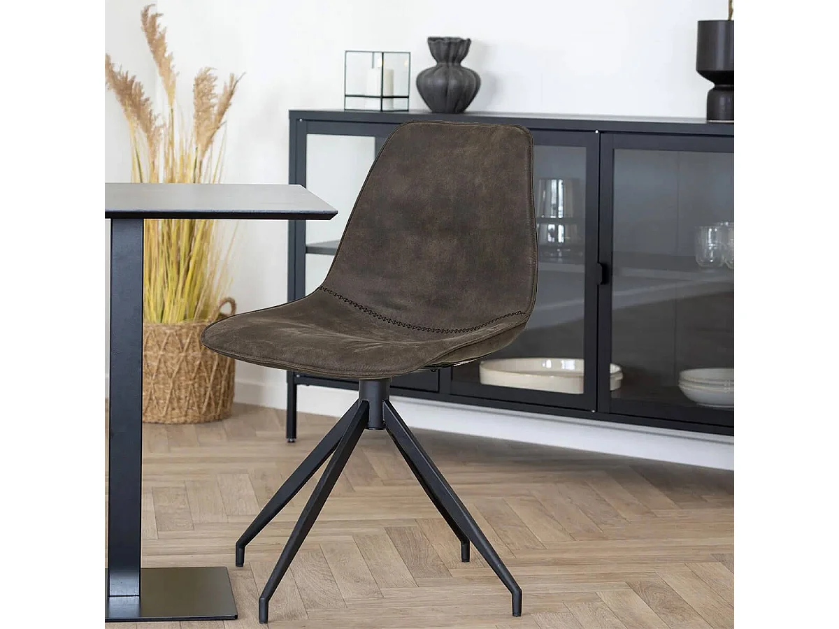 JACOB - Lot de 2 Chaises Tissu Microfibre Gris foncé Pied Pivotant Métal Noir