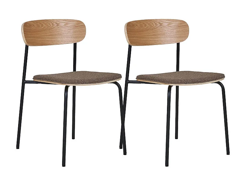 ESTELLE - Lot de 2 Chaises Dossier en Frêne Assise Tissu Pieds Métal Noir