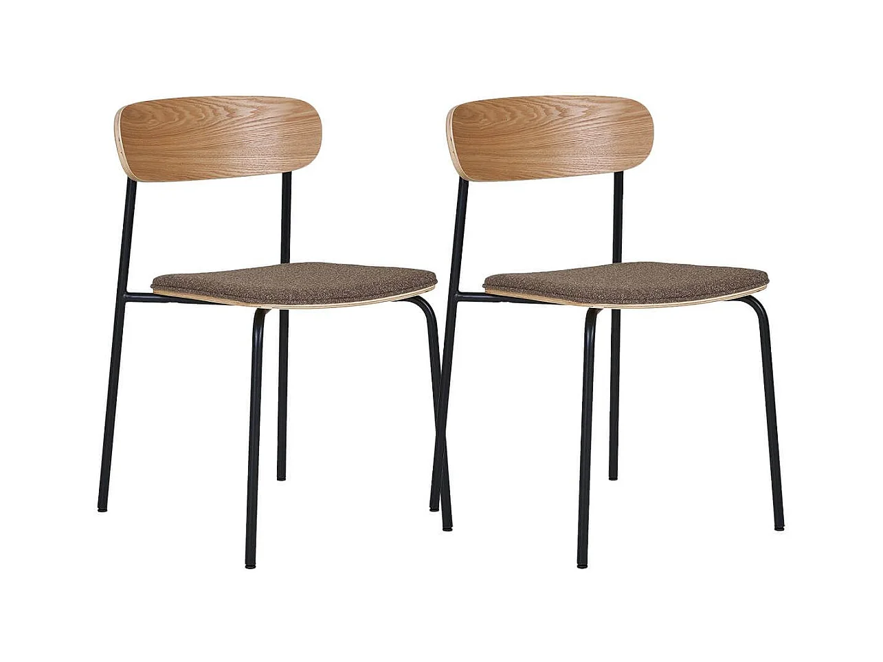 ESTELLE - Lot de 2 Chaises Dossier en Frêne Assise Tissu Pieds Métal Noir