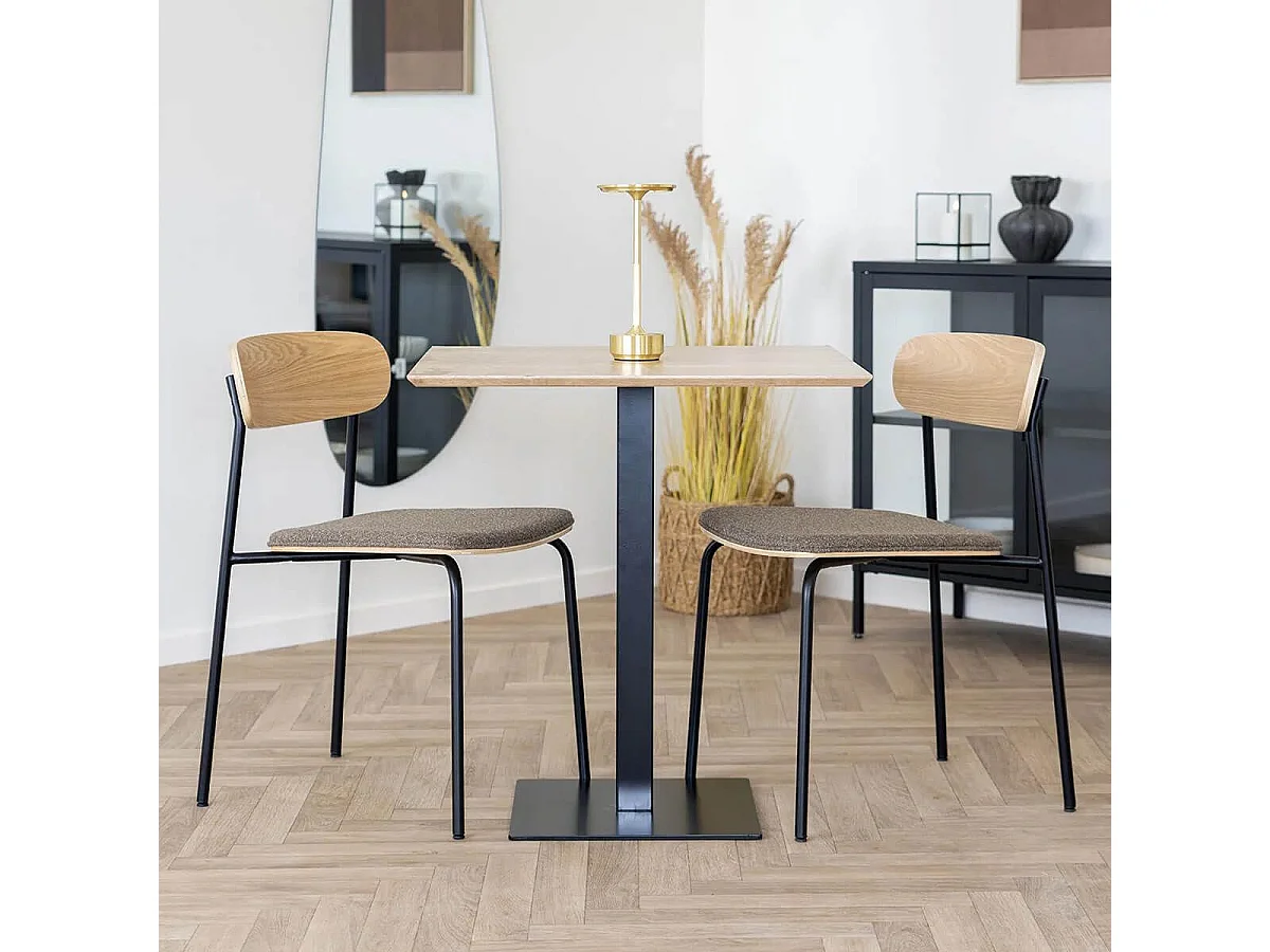 ESTELLE - Lot de 2 Chaises Dossier en Frêne Assise Tissu Pieds Métal Noir