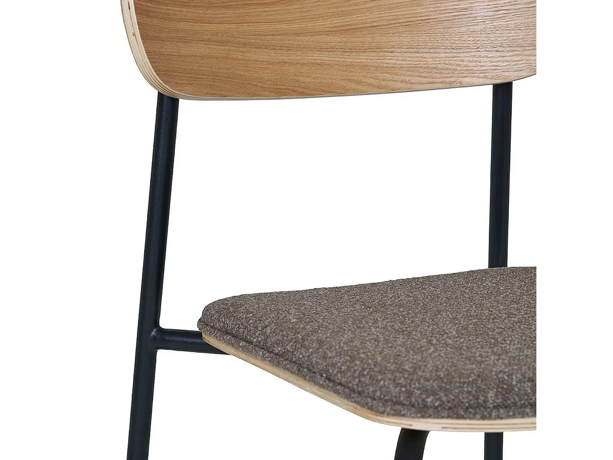 ESTELLE - Lot de 2 Chaises Dossier en Frêne Assise Tissu Pieds Métal Noir