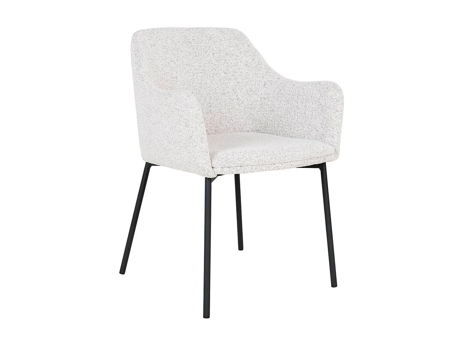 LOANA - Lot de 2 Fauteuils de Table Tissu Bouclé Blanc Chiné Pieds Métal Noir