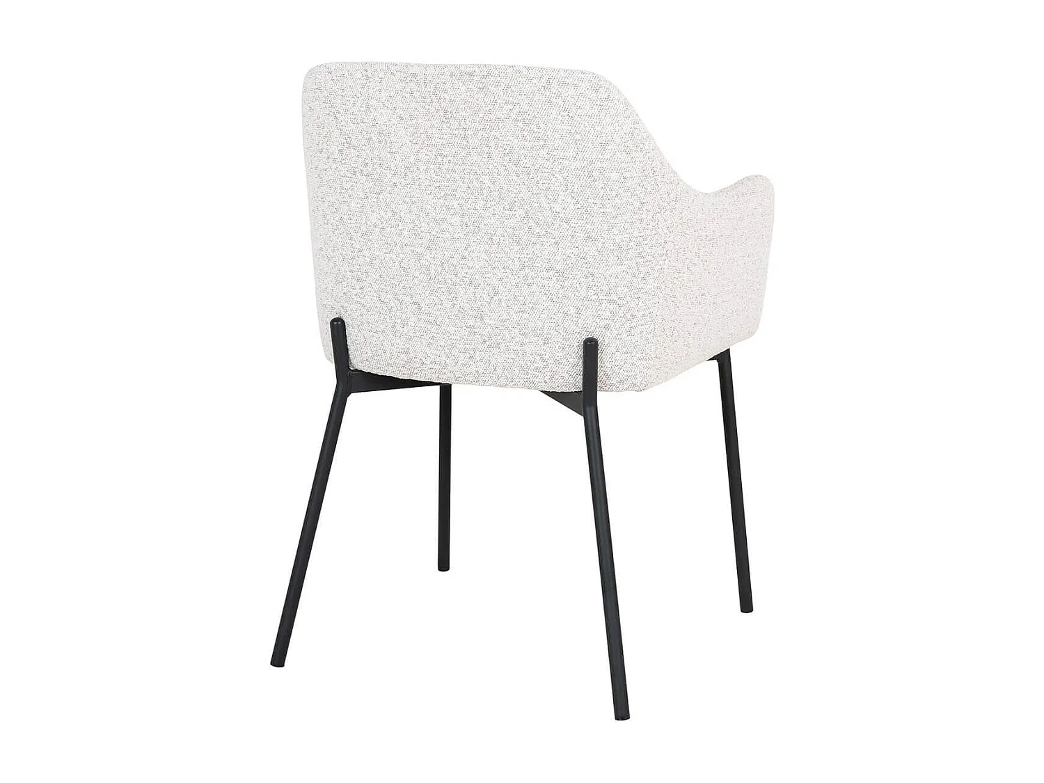 LOANA - Lot de 2 Fauteuils de Table Tissu Bouclé Blanc Chiné Pieds Métal Noir