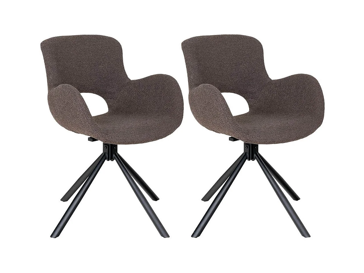 HERMOS - Lot de 2 Fauteuils de Table Tissu Bouclé Taupe Pied Pivotant Métal Noir