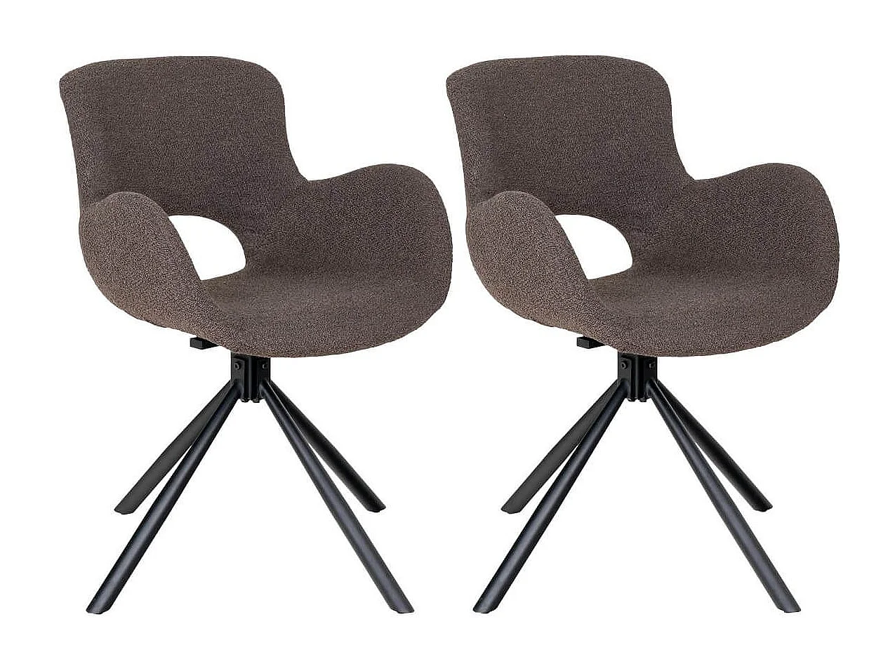 HERMOS - Lot de 2 Fauteuils de Table Tissu Bouclé Taupe Pied Pivotant Métal Noir